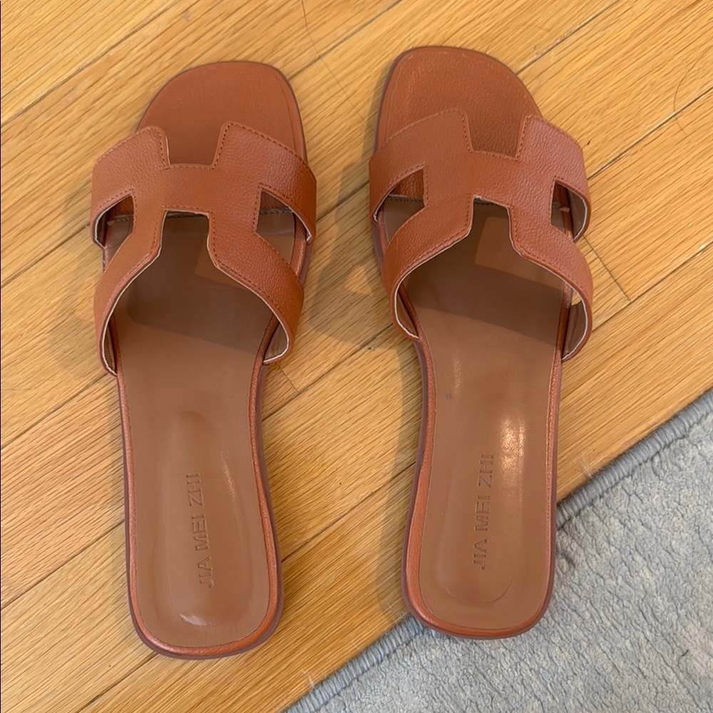 Brown Leather Slide Sandals Size 41/9.5 Women